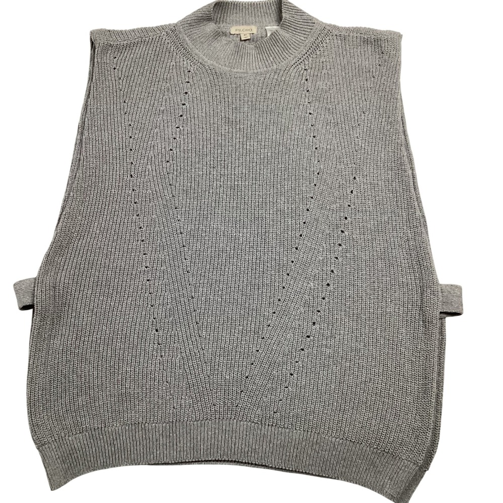 Pilcro Gray Chunky Knit Vest M/L Sleeveless Layering Sweater Side Buttons